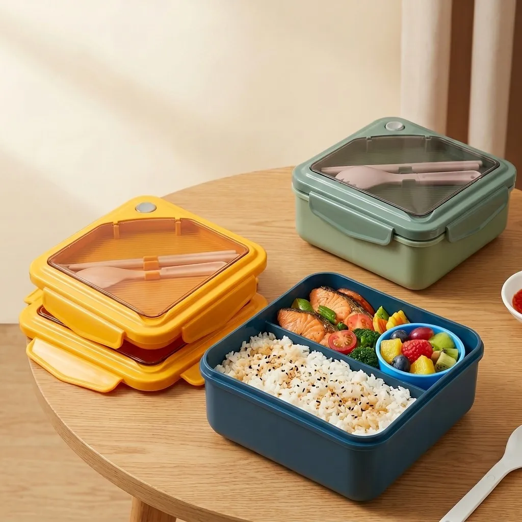 Meal Prep Or Prep Meal - ชุดกล่องอาหารกลางวันพลาสติกสำหรับอุ่นในไมโครเวฟ เหมาะสำหรับผู้ใหญ่และเด็ก ใช้สำหรับเตรียมอาหาร มีช่องแบ่งและช้อนส้อม กล่องสำหรับใส่อาหารว่างและสลัด