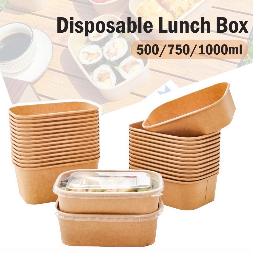 Meal Prep Bowl - 10 ชิ้น/เซ็ตกล่องอาหารกลางวันแบบใช้แล้วทิ้งทรงสี่เหลี่ยมพร้อมฝาปิดกระดาษคราฟท์กล่องอาหารกลางวันกระดาษป้องกันการรั่วซึมภาชนะบรรจุอาหารกล่องบรรจุอาหารในครัวเรือน